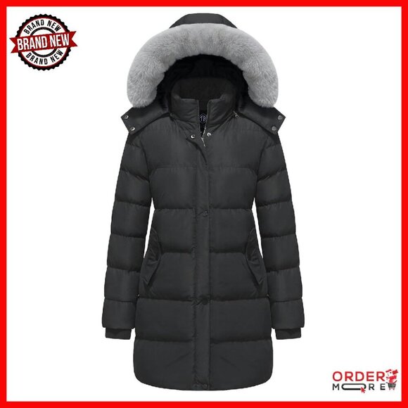 Jackets & Blazers - Women's Winter Puffer Coat with Removable Hood, Thick Insulation